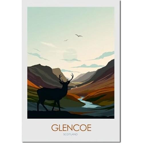 Modern Abstract Glencoe Scenery Canvas Painting Wall Art Nordic Landscape Poster Print for Living Room Bedroom Decoration