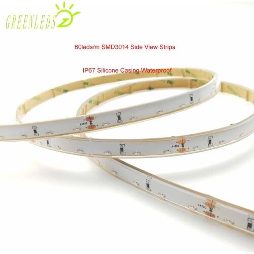 LED SMD3014 Side View Strips IP67 Waterproof 60LEDs/m DC12/24V 4.8w/m Warm White/Pure White/Cool White 3 Years Warranties