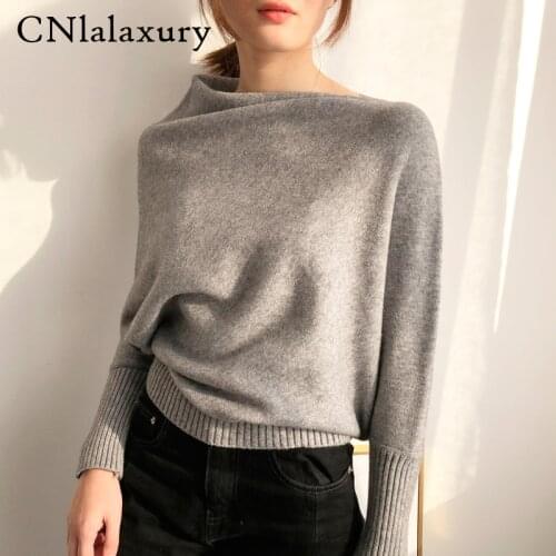 Sweater Woman Loose Chic Pullover Lazy Wind Knitting Unlined Upper Garment Sexy Slash Neck Rendering sweaters korean style