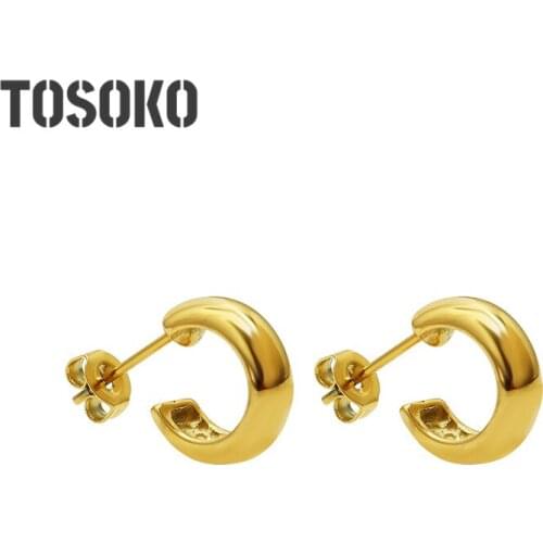TOSOKO Stainless Steel Jewelry Simple C Earrings Small And Exquisite Earrings For Women BSF429