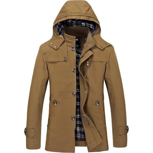 Trench Coat Men Casual Windbreaker Long Jackets Mens Multi-pocket Hooded Windprrof Cotton Jacket Plus Size 5XL abrigo hombre