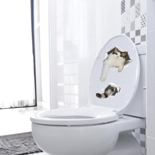 Cat Vivid 3D Smashed Switch Wall Sticker Bathroom Toilet Kicthen Decorative Decals Funny Animals Decor Poster PVC Mural Art