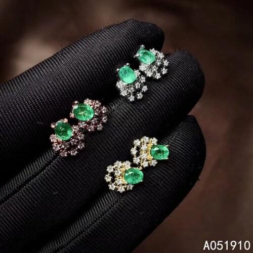 KJJEAXCMY boutique jewelry 925 sterling silver inlaid Natural Emerald Womens earrings support detection exquisite