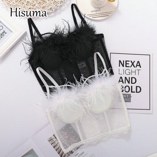 2021 summer new women V-neck strap hollow out feather camisole Tube top bra one pcs belt pad wireless Corset female underwear