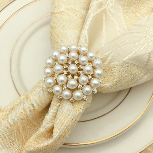 10pcs/lot Pearl Diamond Napkin Ring Metal Napkin Ring Wedding Hotel Tableware Napkin Button Desktop Decoration
