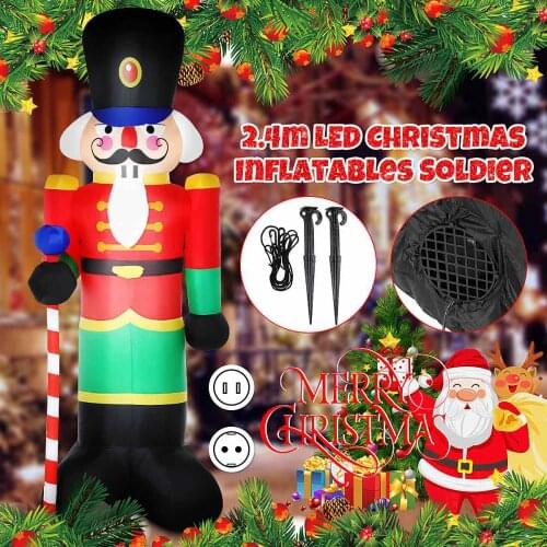 2.4m Nutcracker Christmas Inflatable Santa Claus Xmas New Year Snowman LED Light Christmas Inflatable Doll Garden Outdoor Decor