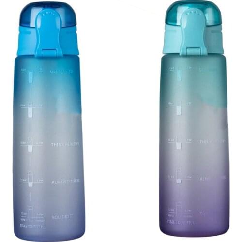 2PCS 32Oz Fitness Water Bottle With Time Marker BPA Free Large Capacity Water Jug, Gradient-Blue & Gradient-Green