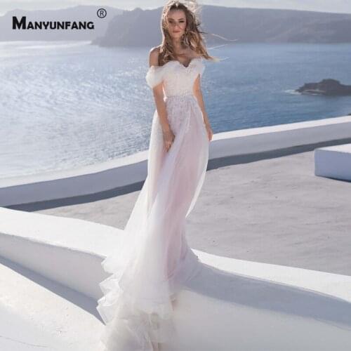 2021 Hot Sale Off the Shoulder Embroidery Appliques Tulle A-Line Wedding Dress Luxury Sweetheart Neck Lace Up Back Bridal Gown