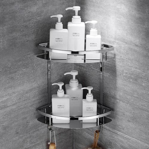 304 Stainless Steel Bathroom Corner Shelf 2 Tiers Wall Mounted Shower Caddy Bright Basket Shelves Rack Caddy Storage Organizer