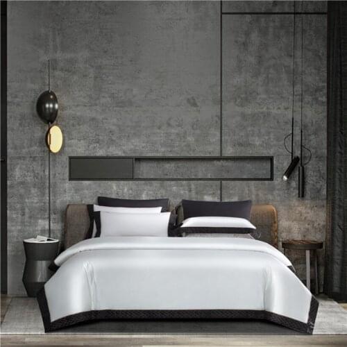 White Grey Ultra Soft 1000TC Egyptian Cotton Luxury Silk Satin+Cotton Duvet Cover set 4Pcs Bed Sheet Pillowcases anti-wrinkle