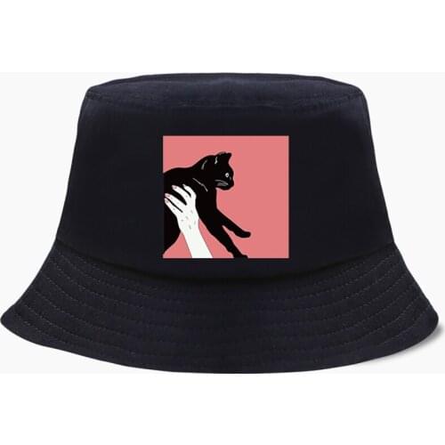 Black Cat Hand Cap Bucket Hat Foldable Hats Men Women Headgear Cotton Fishing Hunting Outdoor Sunscreen Fisherman Round Top Caps