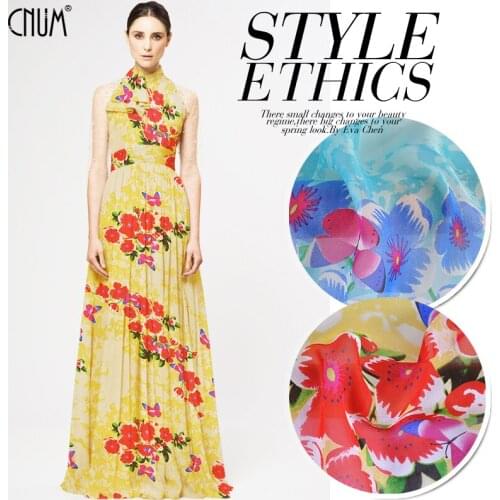 CNUM SC134 100% Natural Silk Chiffon/ Flower/ Silk Fabric /Width 1.48yd Thickness 6mm /Unit: Meter