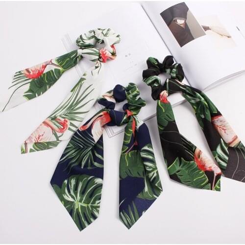 Colors Spring Ponytail Scarf Elastic Hair Rope for Women Hair Bow Ties Scrunchies Hair Bands Flower Print Ribbon Hairbands