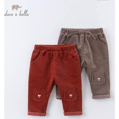 DBZ14560-2 dave bella autumn baby girls fashion cartoon pockets pants children full length kids pants infant toddler trousers
