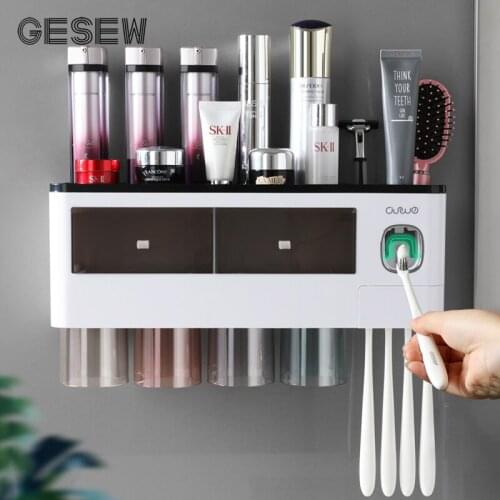 Toothbrush Holder For Bathroom Multifunction Household Item Auto Toothpaste Squeezer Storage Shelves Bathroom Accessories