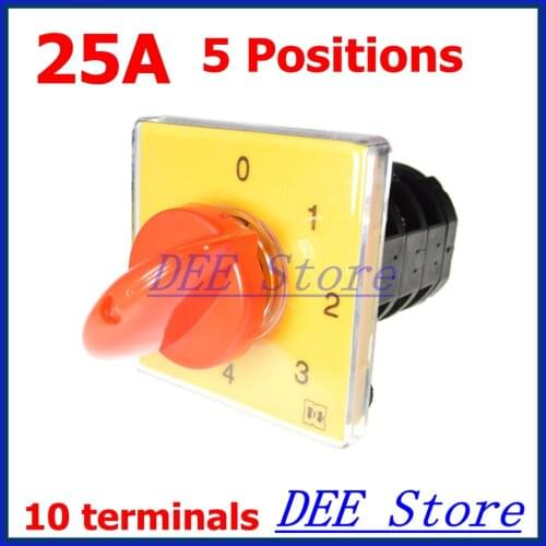 Electrical 5 Positions(0-1-2-3-4 positions) Control Rotary Changeover Switch 25A 10 screw terminals design