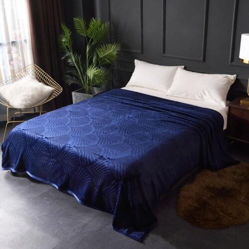 Flannel Fleece Blanket Throw Super Soft Blankets with Hemming Anemone Embossed Bed Cover Blanket For Sofa Home Use