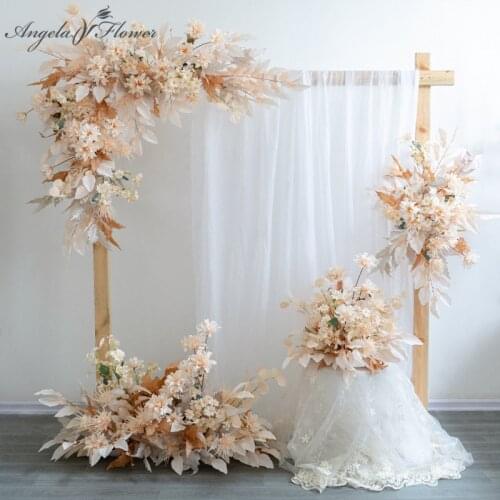 Custom Champagne Wedding Corner Floral Arrangement Artificial Flower Row Party Wedding Backdrop Deco Table Flower Window Display