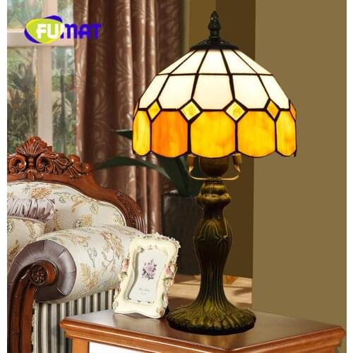 FUMAT European Classic Creative Tiffany Yellow Stained Glass bedroom bedside Table Lamp study Childrens room 20CM