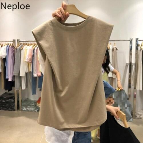 Neploe Sleeveless T Shirts Women Summer 2021 New Arrival Korean O Neck Basic Tees Solid Casual Cotton Female Tops 1A745