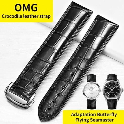 HOWK Watchband Substitute OMEGA Watch Band 19mm 20mm 21mm Leather Watch Band Alligator Bamboo Strap With Butterfly Buckle