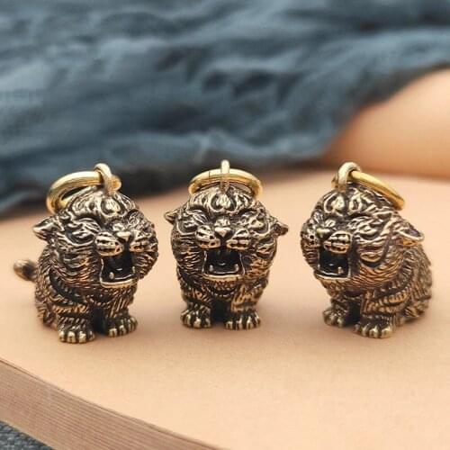 Metal Brass Tiger Key Chains DIY Hangings Jewelry Accessories Vintage Cute Animal Figurines Car Keyrings Pendants Children Gifts