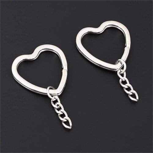 10Pcs Silver Color Heart Shape Metal Keychain Findings Fit DIY Unisex Gift Keychain Keyfob Circles Accessories Jewelry A3256