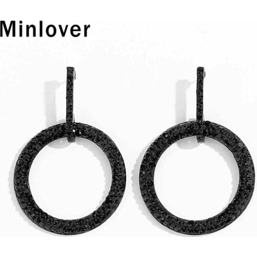 Minlover Rhinestone Minimalist Big Circle Round Dangle Earrings for Women Black Crystal Drop Earrings Wedding Jewelry MEH1453