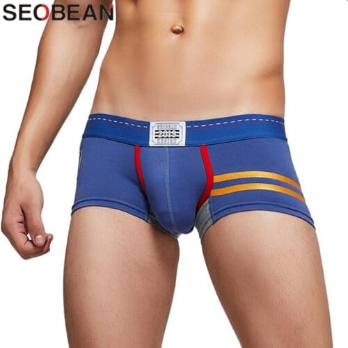 SEOBEAN Male Panties Breathable Boxers Cotton Print Men Underwear U convex pouch Sexy Underpants Boxer Shorts