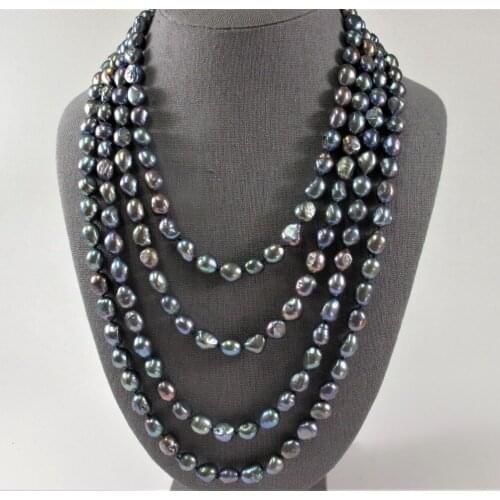 Natural freshwater cultured pearls irregular baroque 9-10 mm white pink black necklace 90inches