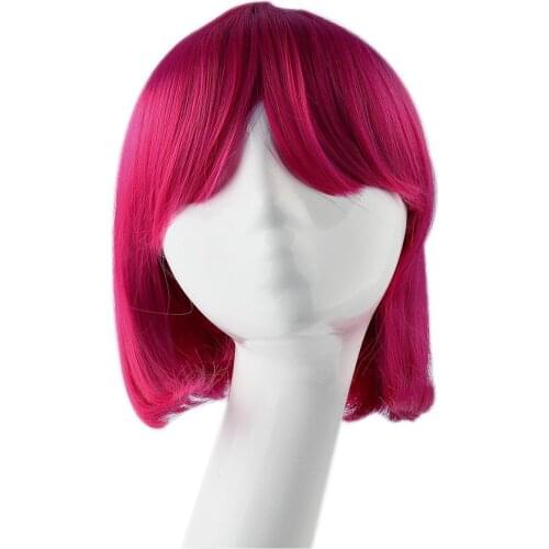 Neitsi Synthetic 14Inch Straight Short Bob Wigs With Bangs Heat Resistant Fiber Cosplay Party Wig Female Daily False Hair Wig
