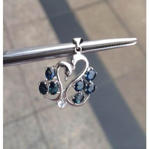 Natural sapphire stone pendant S925 silver Natural Gemstone Pendant Necklace Couple swans for women girlfriend fine jewelry