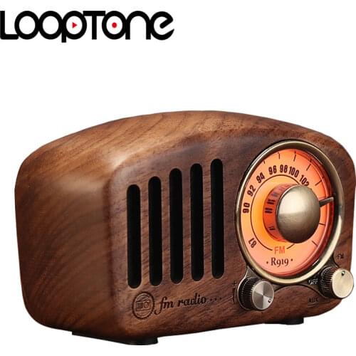 LoopTone Portable Bluetooth 5.0 Speakers with FM Radio Vintage Handmade Wood Mega Bass Stereo Mini Size TF card MP3 Player AUX