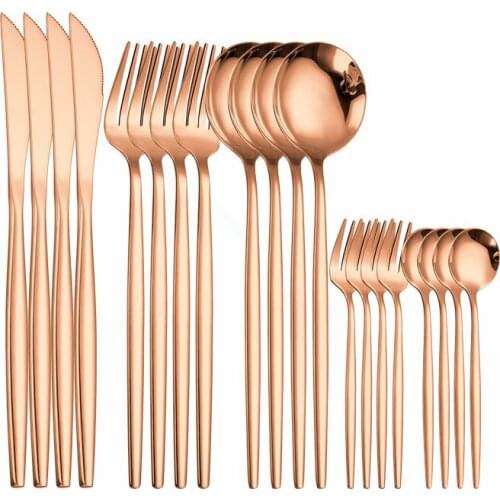 Rose Gold Dinnerware Set Stainless Steel Tableware Set Western Cutlery Set 20 Piece Dinner Complete Spoon Fork Knife Flatware