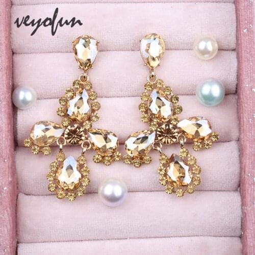 Veyofun Luxury Crystal Drop Earrings Hyperbole Party Wedding Dangle Earrings for Women Fashion Jewelry Gift