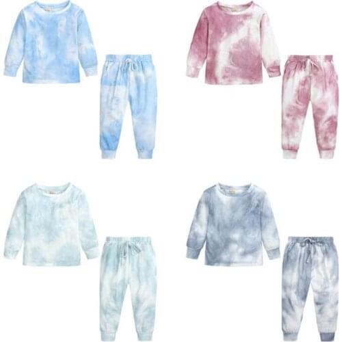 Autumn Winter Infant Baby Boys Girls Long Sleeve Top + Pants Fashion Clothing Sets Kids Boy Girl Tie-dye Printing Clothes Suit