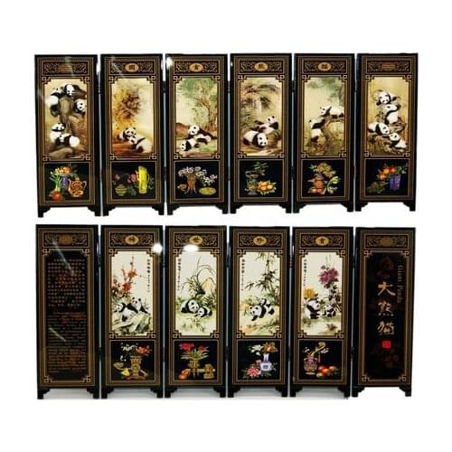 Office Table MINI Folding Screens 6 Joined Panels Decorative Painting Wood Byobu Panda Chinese National Treasure
