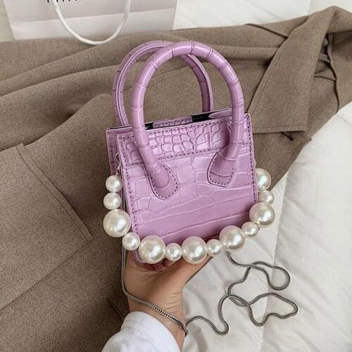Mini Womens Bag Crocodile Pattern PU Leather Shoulder Crossbody Bags Designer Handbag Pearl Tote Bag Chain Female Purses