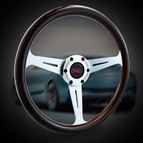 Auto Part 358mm Stainless Steel Silver Spoke Wood Universal Car Steering Wheel For Classic Car