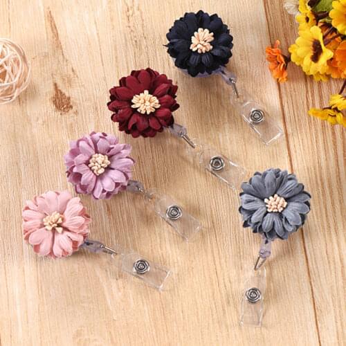 New Beautiful 60cm Cloth Art Flowers Retractable Badge Reel Student Nurse Exhibition Enfermera Name Card ID Card Chest