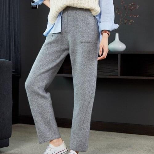 Women Pants 2020 New Autumn and Winter Soft Comfortable High-Waist 100% Cashmere Knitted Pants Female Elastic Thicken Pant