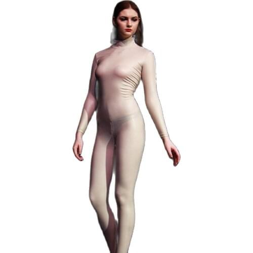 Woman Tights 3Pcs/Set Latex Leotard Faux Leather PU Long Sleeve Invisible Zip Open Crotch Catsuit Zentai Stage Costumes Leotard