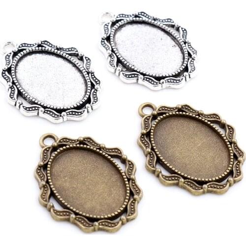 10pcs 18x25mm Inner Size Antique Silver Plated Bronze Flowers Style Cameo Cabochon Base Setting Pendant necklace findings