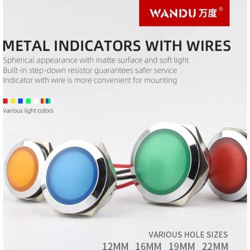 12mm 16mm 19mm 22mm Metal Indicator light waterproof Ball head with wires Single indicator light