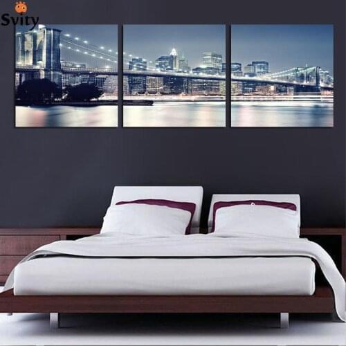 3 Piece Free Shipping Hot Sell Modern wall Painting New York Brooklyn bridge Home Decorative Art Picture Paint on Canvas Prints
