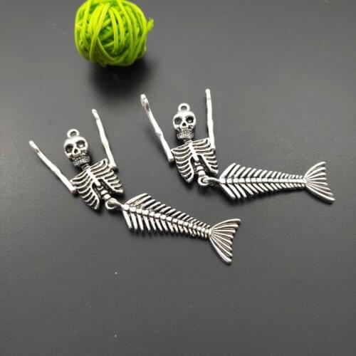 3pcs Retro Style Arm Adjustable Mermaid Skeleton Pendant Necklace Earrings Accessories Charms Findings DIY Jewelry Make Supplies