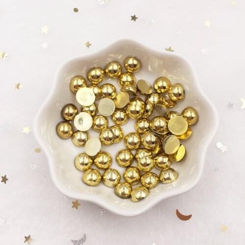 300pcs resin shiny 8mm round golden bead Flatback stone applique DIY Wedding scrapbook half beads ornament craft SF612*3
