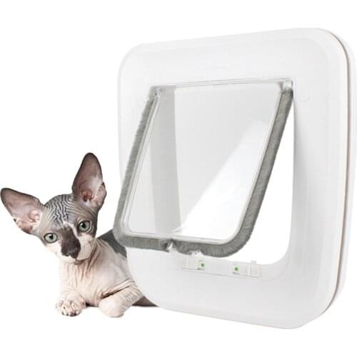 4 Way Lockable Cat Dog Kitten Door Security Flap Door ABS Plastic Intellgent Control Door Animal Small Pet Dog Gate