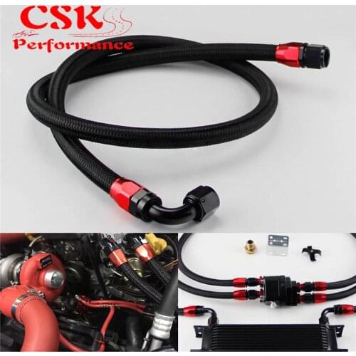 55" Nylon Steel 10An Oil Cooler Braided Oil Fuel Gas Line Hose Kit w/ Adapter Black / Silver