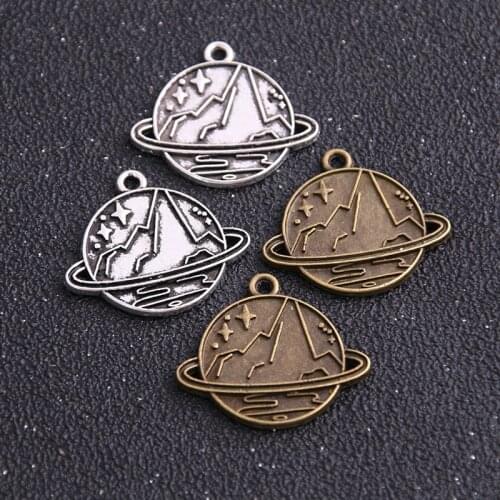 6PCS New Product mountain Two Color Outer Space Charms Planet Rocket Pendant Jewelry Metal Alloy Jewelry Marking